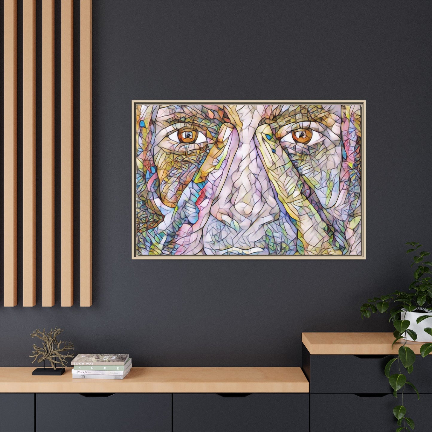 Abstract Stained-Glass Face Matte Canvas Framed Wall Art