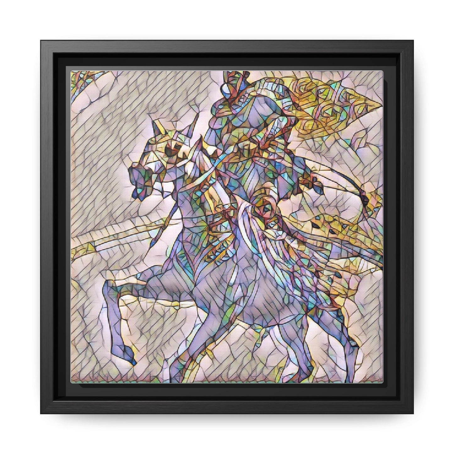Framed Matte Canvas Art — Stained Glass Knight on Horse Fantasy Wall Decor