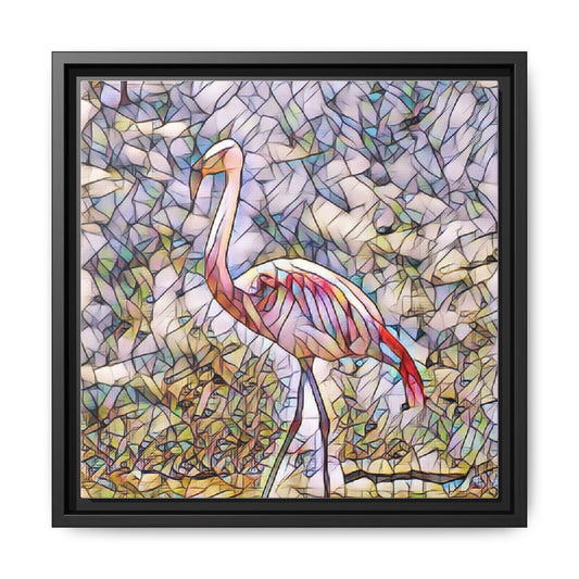 Framed Flamingo Matte Canvas Wall Art — Multicolor Abstract Bird Print