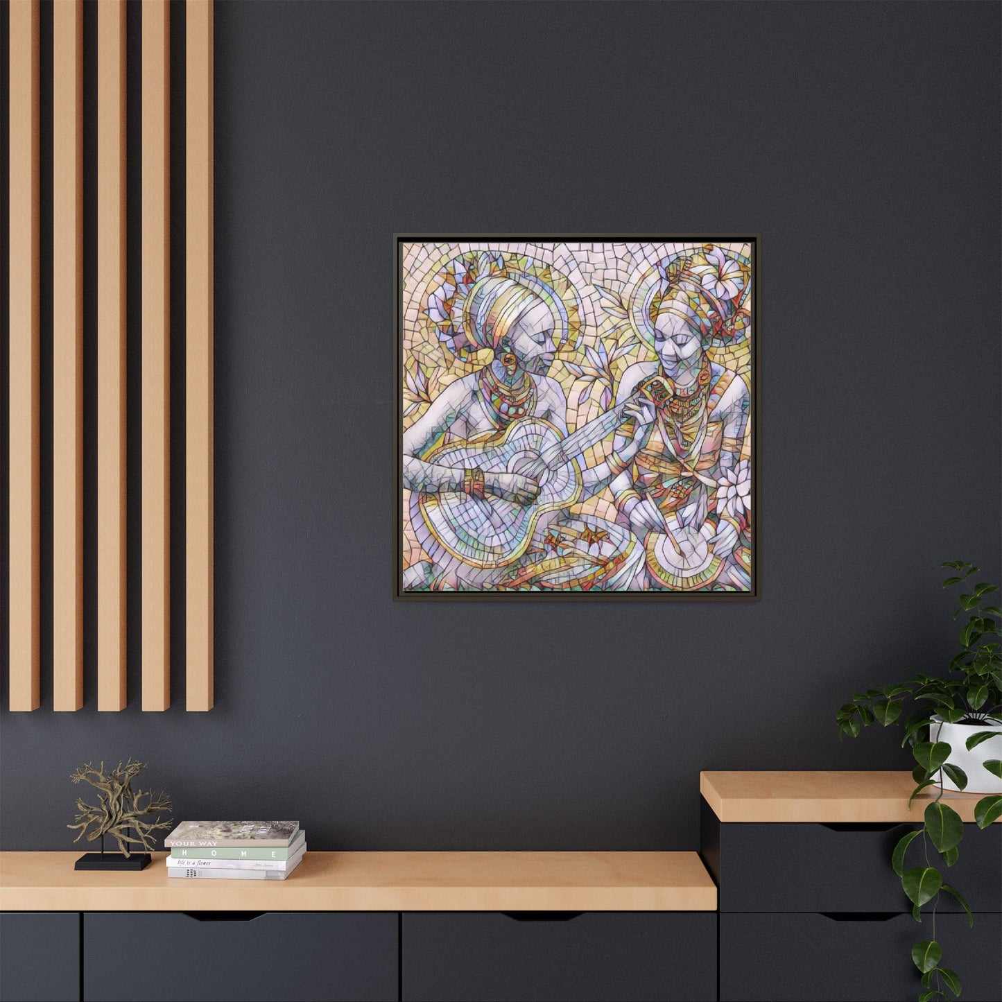 Framed Canvas Art – Colorful Mosaic Musicians Wall Decor