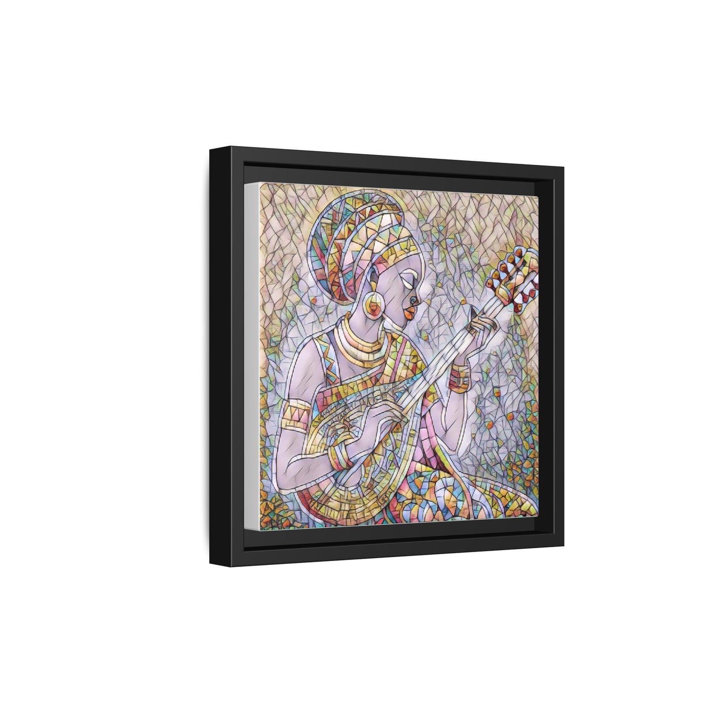 Framed Canvas Art — Colorful African Woman Playing Lute (Matte Multi‑Color)