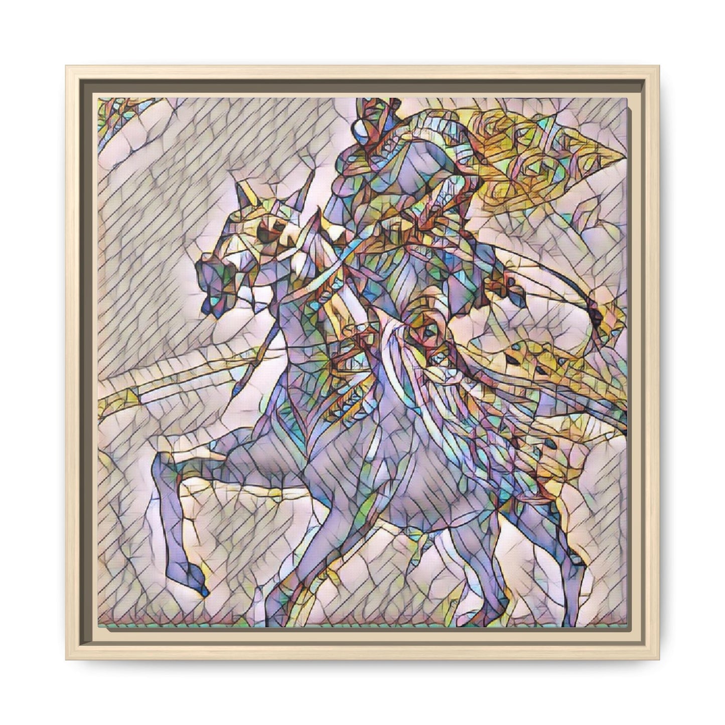 Framed Matte Canvas Art — Stained Glass Knight on Horse Fantasy Wall Decor