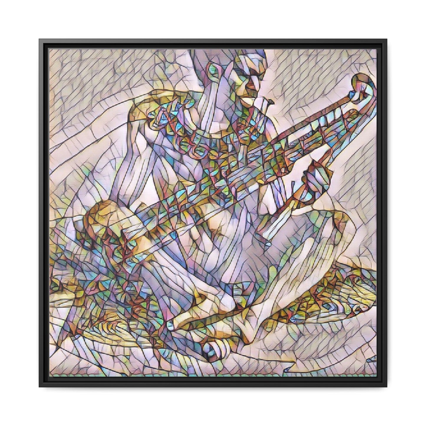 Framed Abstract Musician Canvas Art — Multicolor Modern Wall Decor