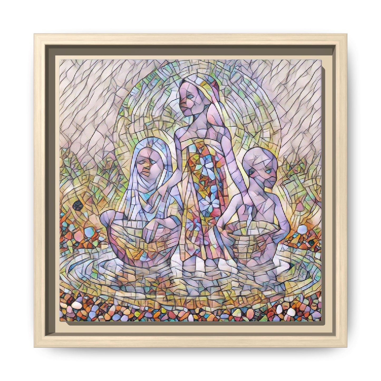 Framed Matte Canvas Art — Stained Glass Trio Women Illustration