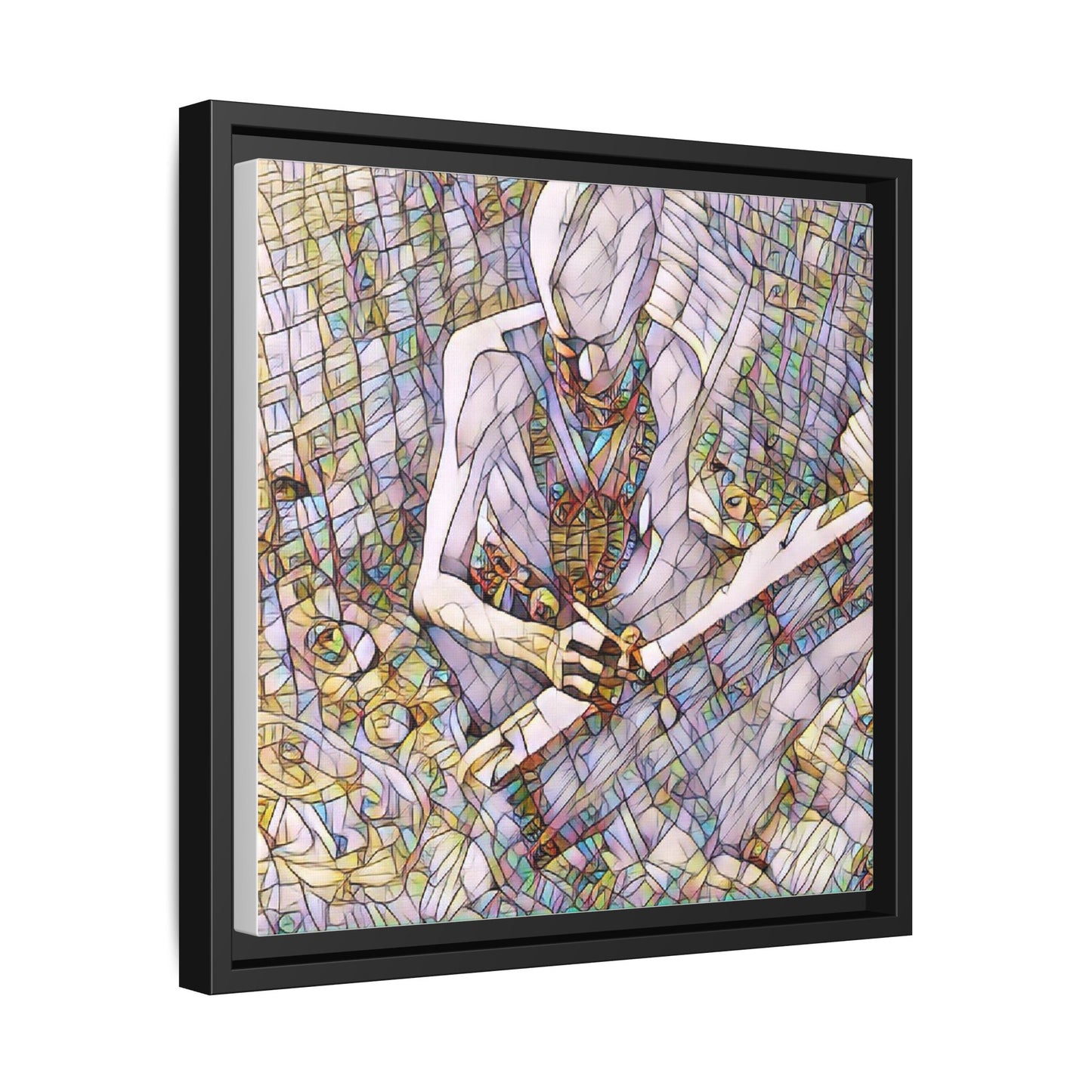 Abstract Fantasy Warrior Matte Framed Canvas — Colorful Stained-Glass Style Art