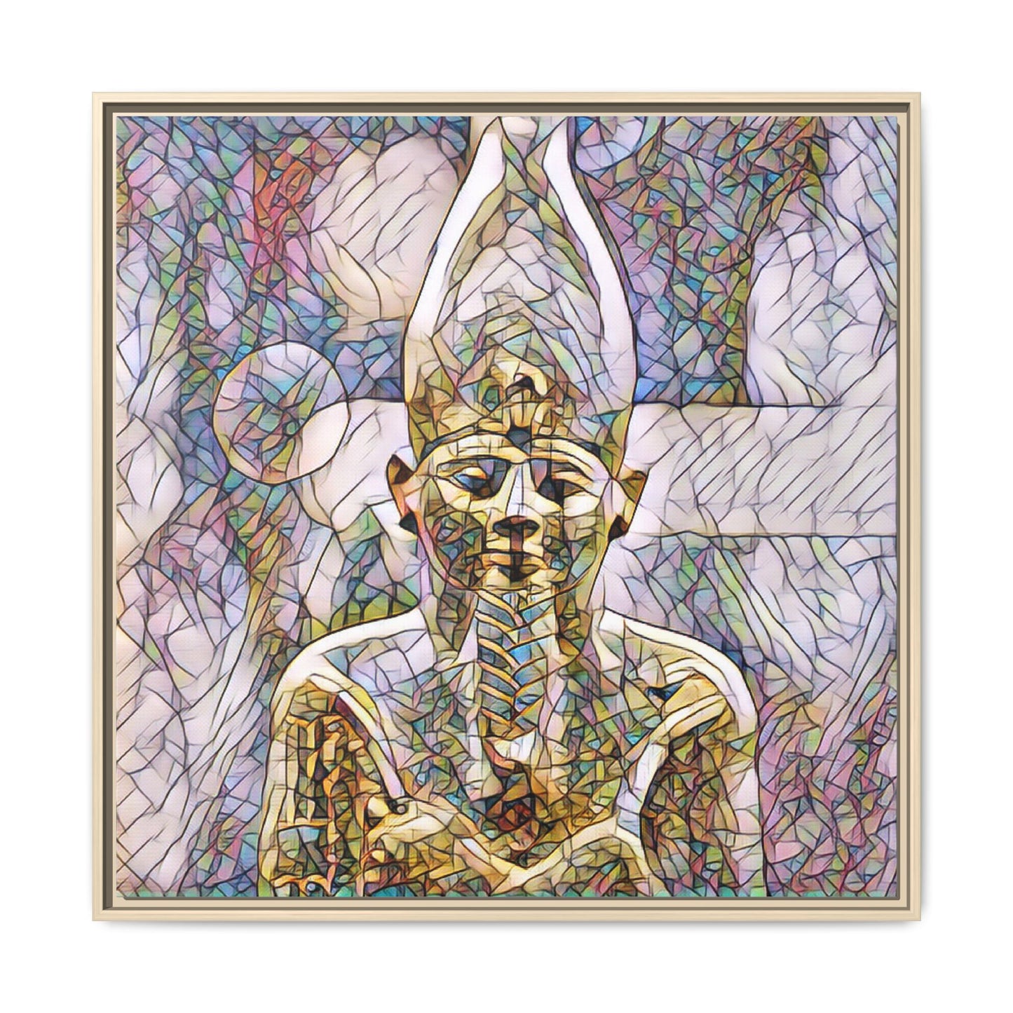 Egyptian Pharaoh Stained-Glass Style Matte Canvas Print, Framed