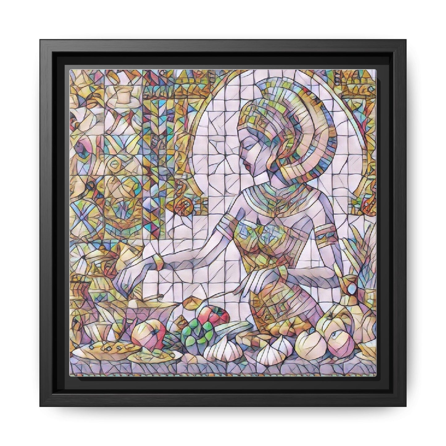Egyptian Goddess Stained Glass Style Framed Canvas Art