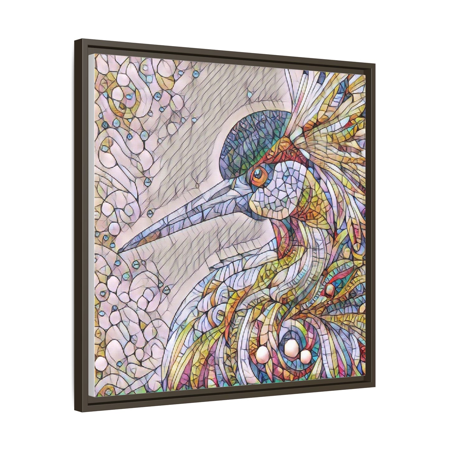 Colorful Stained-Glass Heron Matte Canvas Framed Wall Art