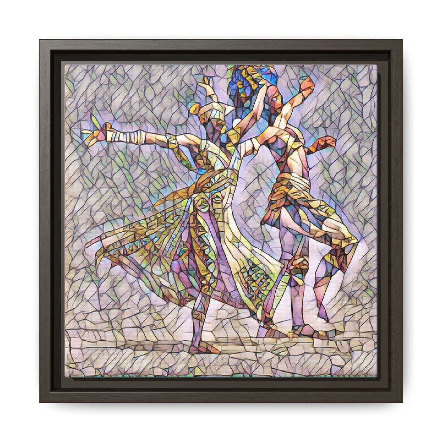 Framed Matte Canvas Wall Art — Abstract Dancers in Stained Glass Style