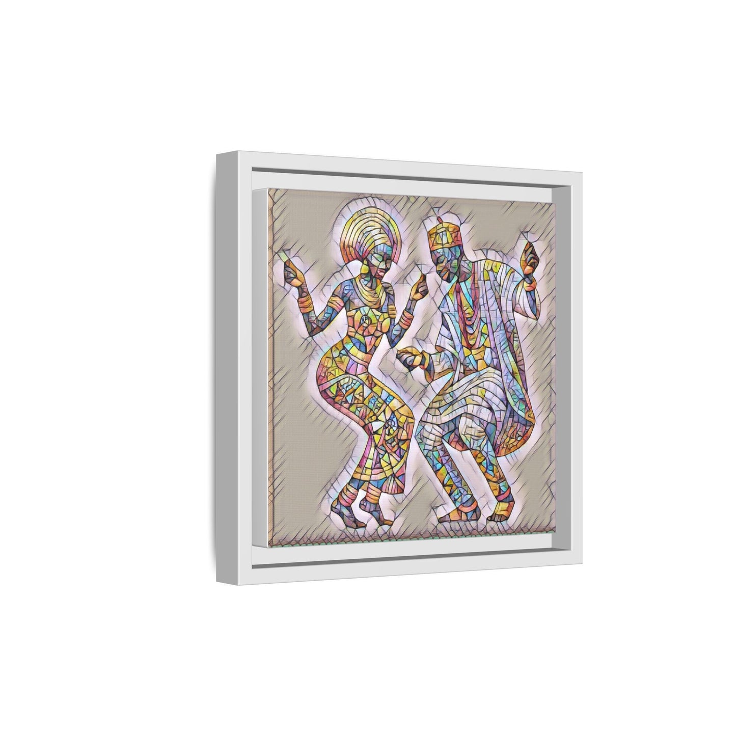 Afrobeat Dancers Framed Canvas Art — Colorful Mosaic African Dance Print