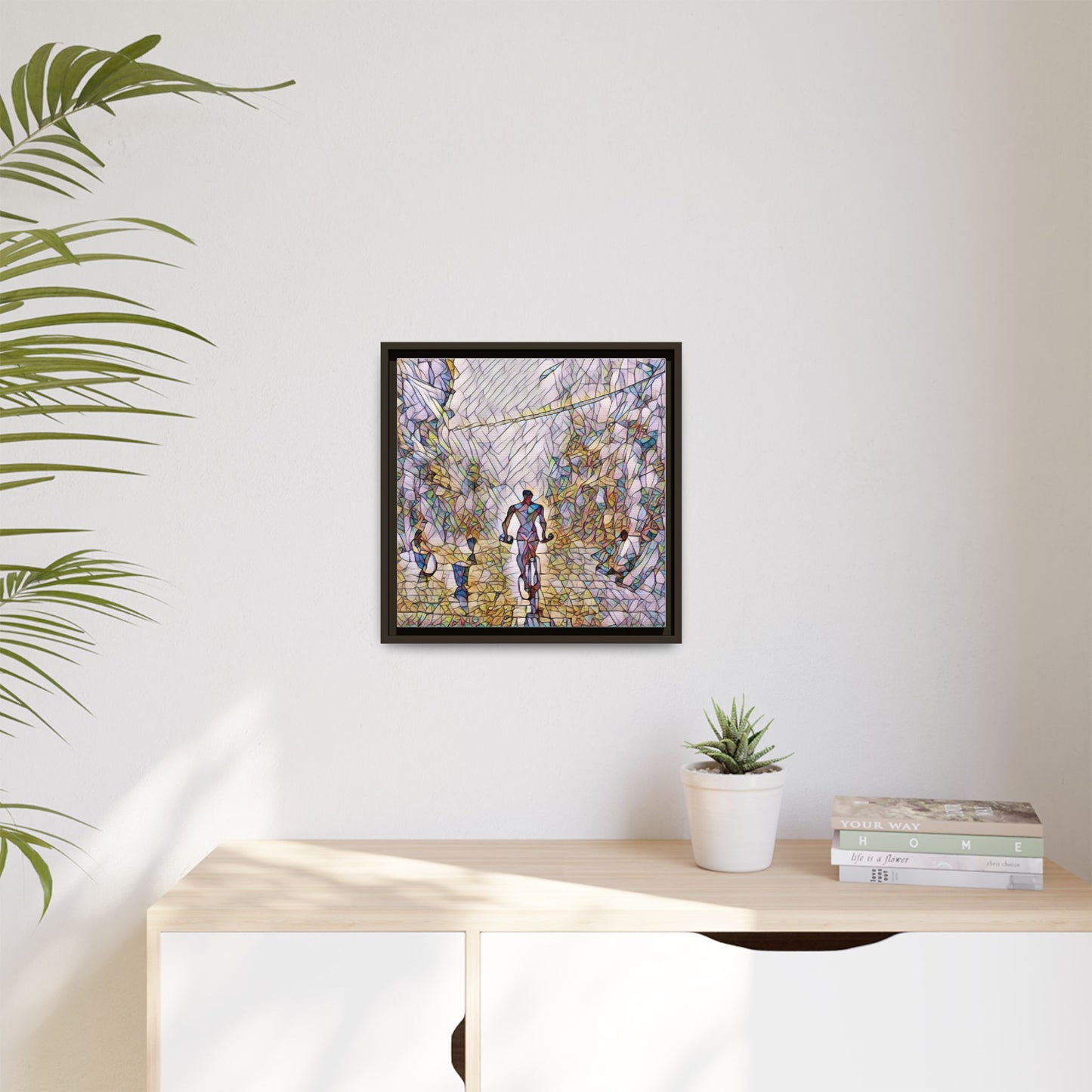 Cyclist Stained-Glass Matte Canvas Framed Wall Art
