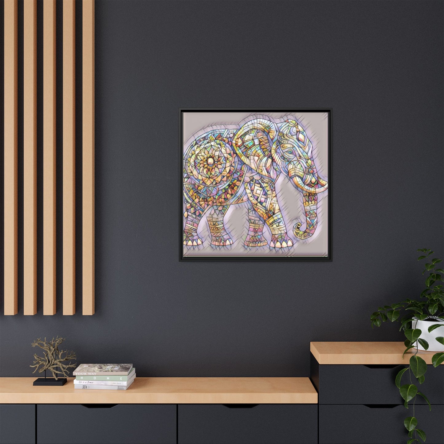 Colorful Mosaic Elephant Framed Canvas Print