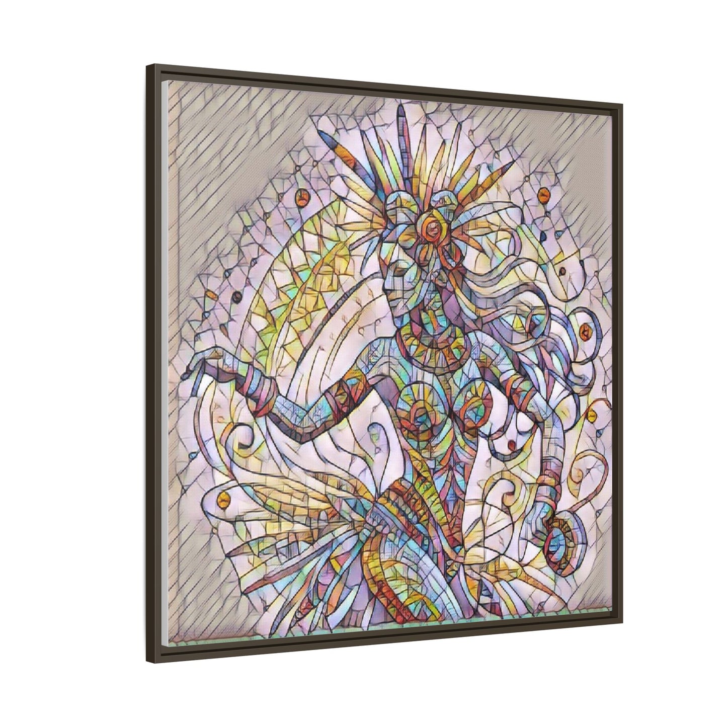 Colorful Mermaid Mosaic Framed Canvas Art — Boho Ocean Wall Decor