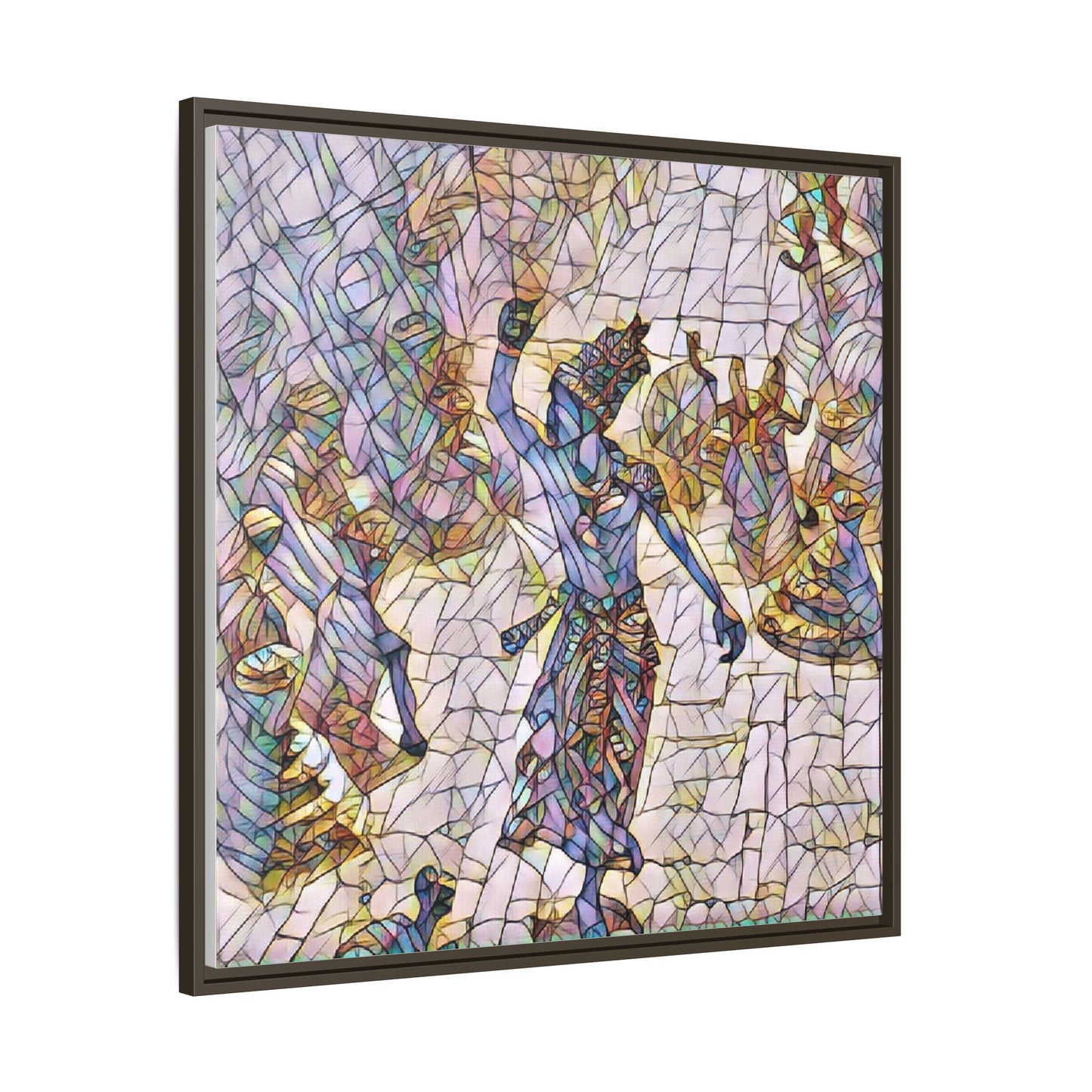 Framed Canvas Art — Colorful Mosaic Krishna Dance Print