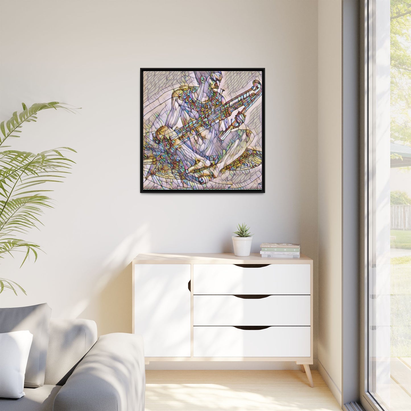 Framed Abstract Musician Canvas Art — Multicolor Modern Wall Decor