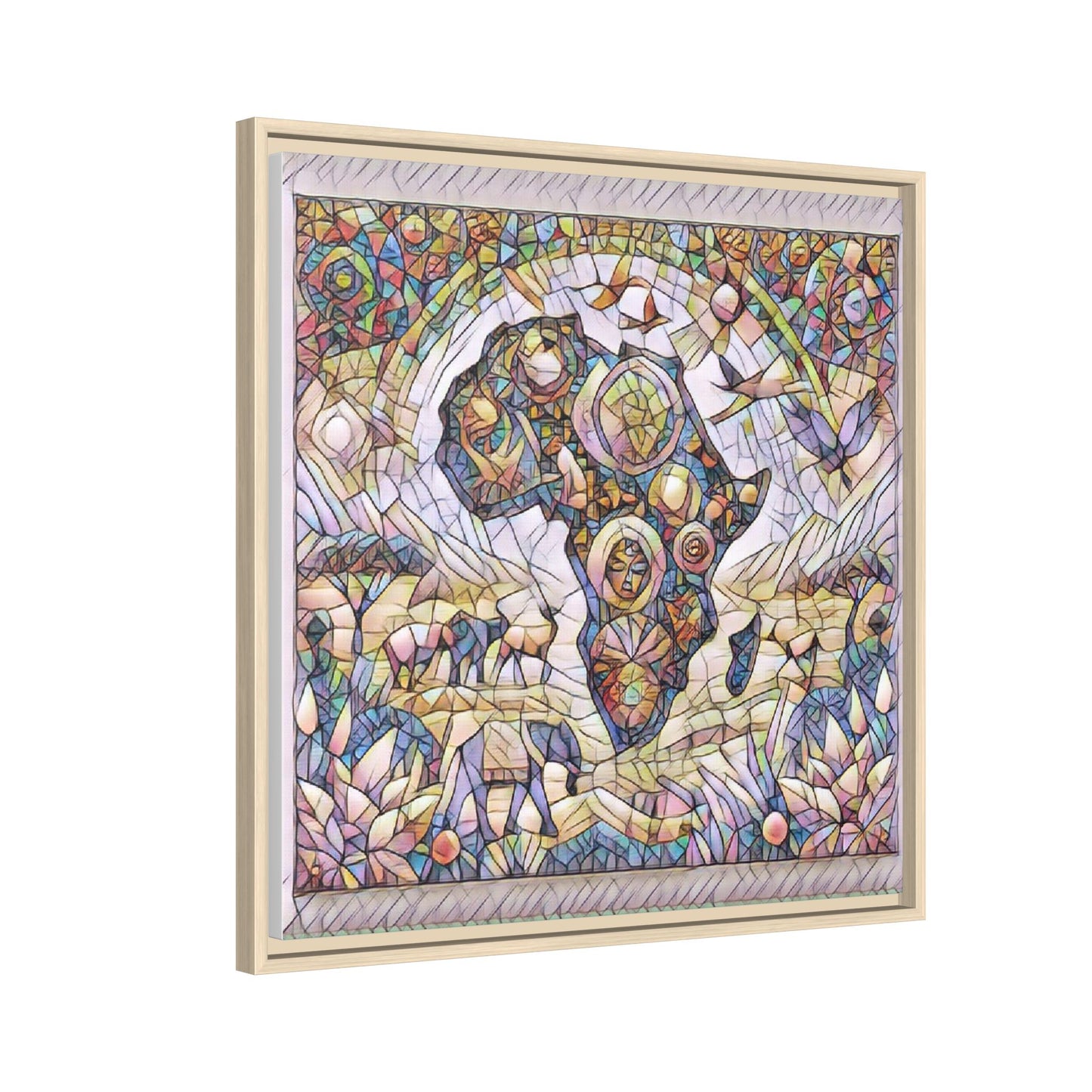 Abstract Mosaic Africa Framed Canvas — Colorful Stained-Glass Wall Art