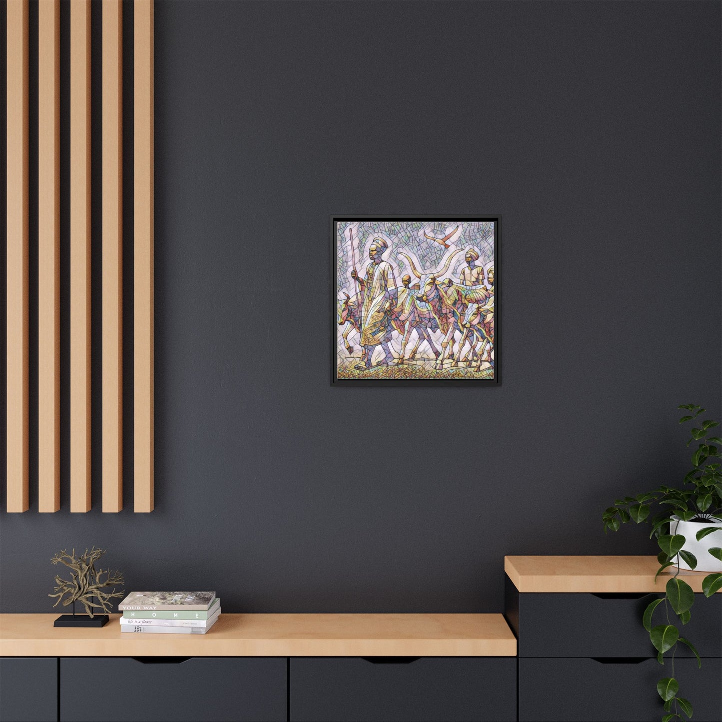 Framed Matte Canvas: Colorful African Herdsmen Art Print