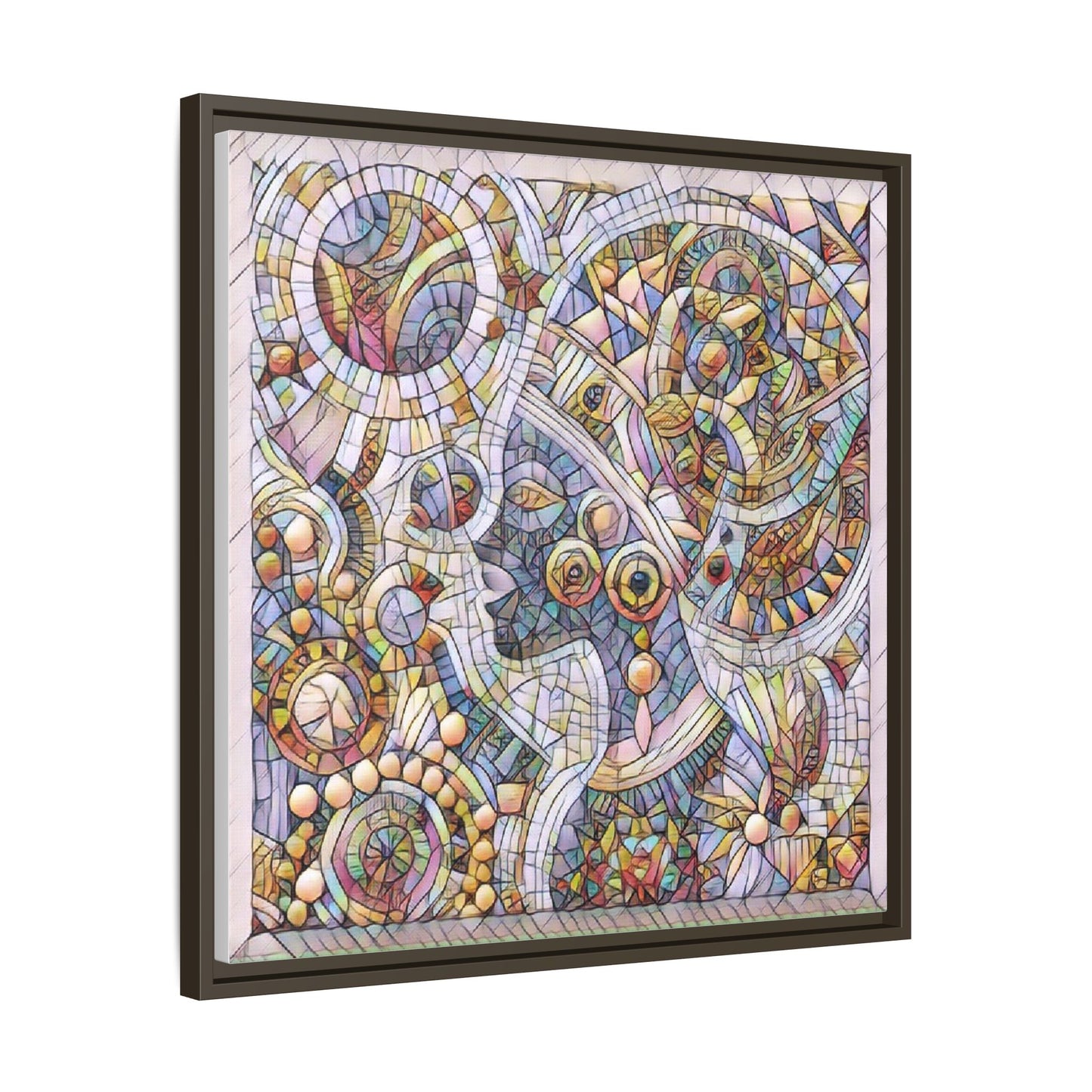 Abstract Mosaic Framed Canvas Art — Multicolor Geometric Wall Decor