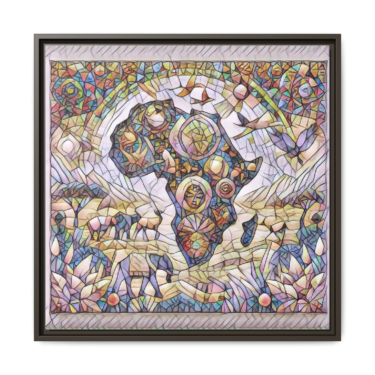Abstract Mosaic Africa Framed Canvas — Colorful Stained-Glass Wall Art