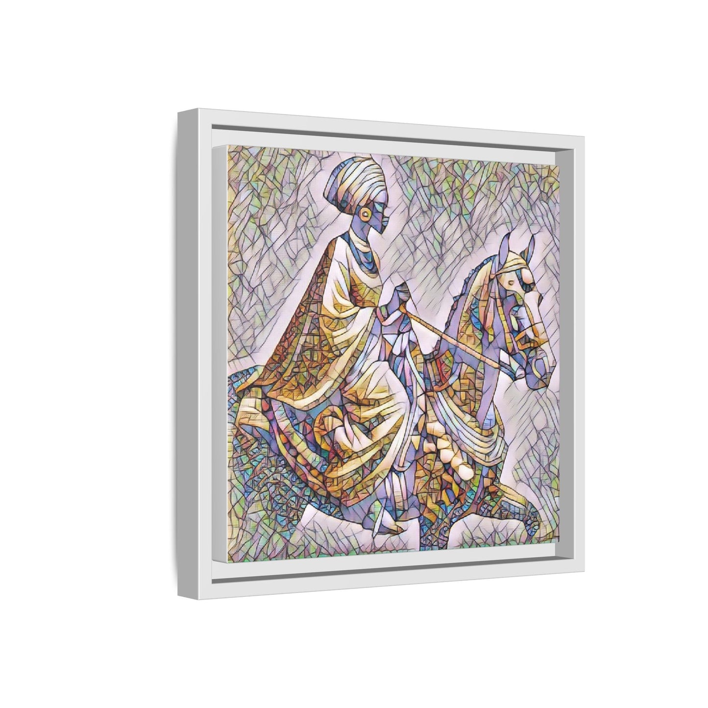 Mosaic Rider Framed Canvas Art — African Horsewoman Wall Decor