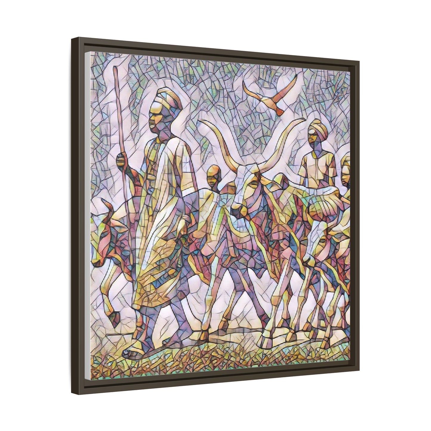 Framed Matte Canvas: Colorful African Herdsmen Art Print