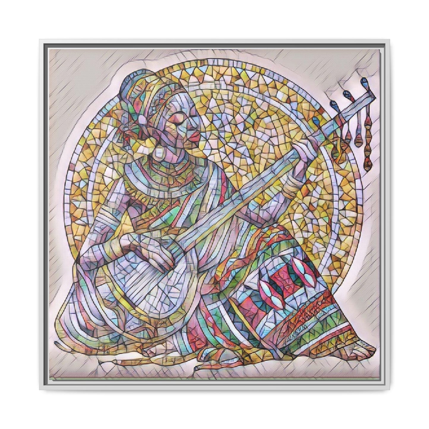 Framed Canvas Art - Colorful Mosaic Musician Wall Decor