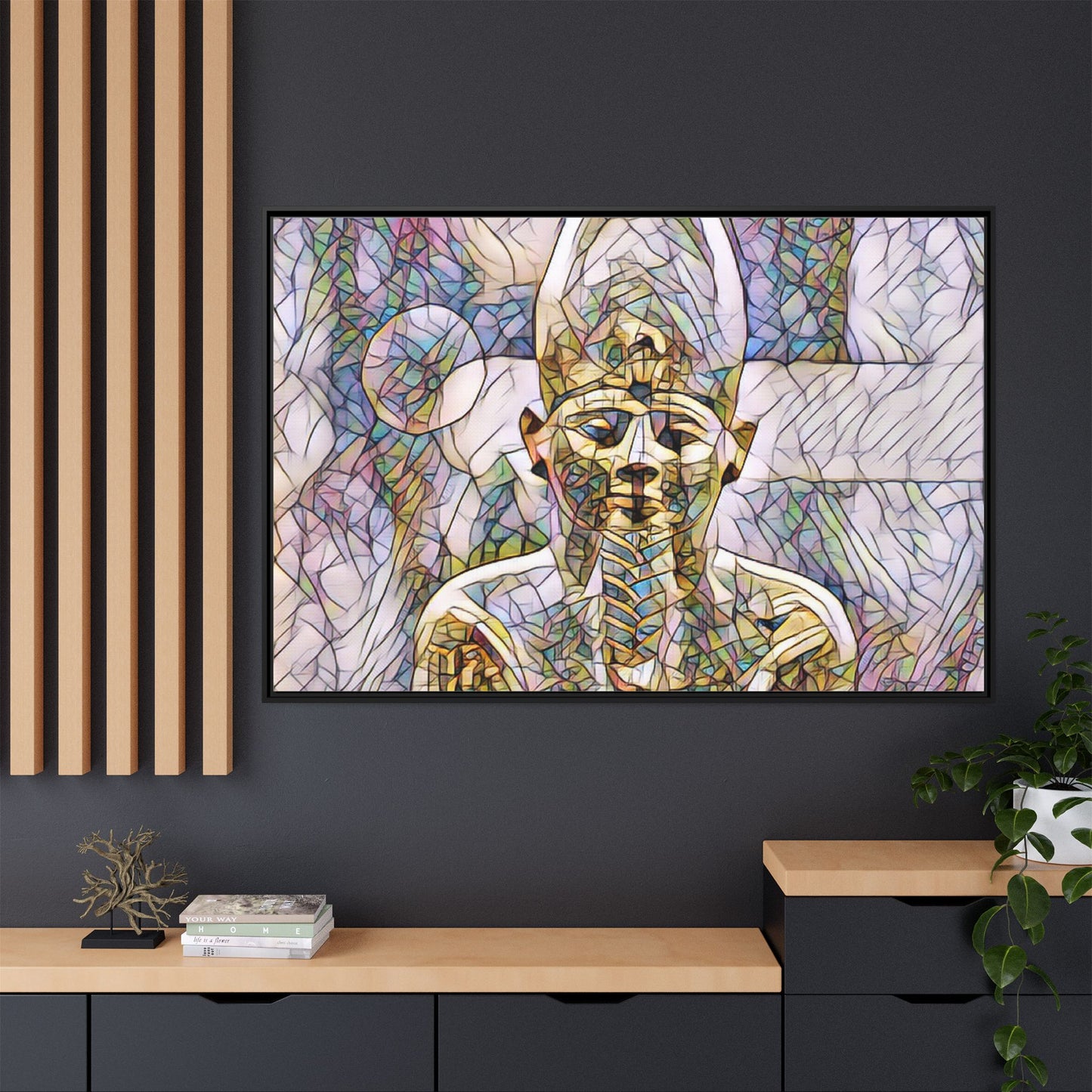 Egyptian Pharaoh Stained-Glass Style Matte Canvas Print, Framed