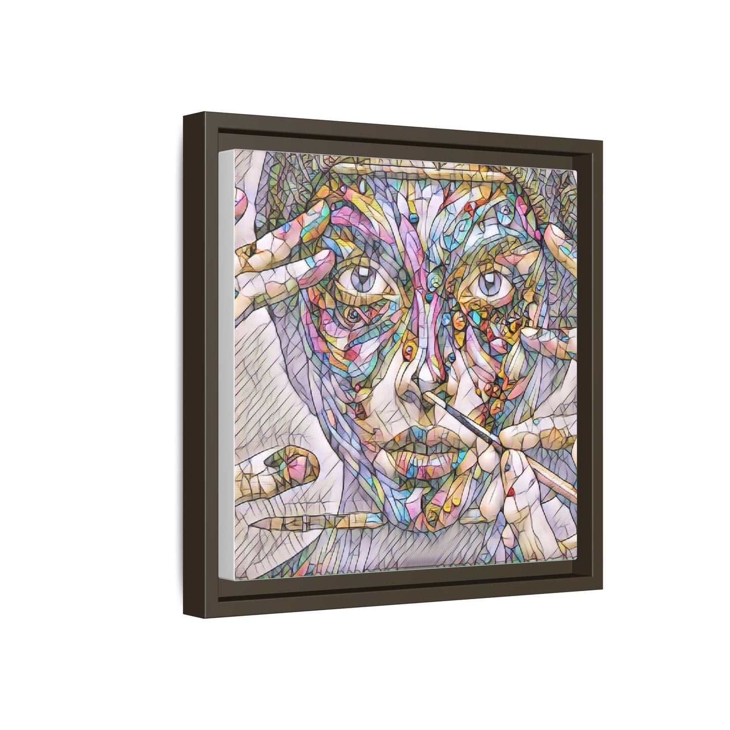 Framed Abstract Mosaic Face Canvas — Colorful Modern Wall Art