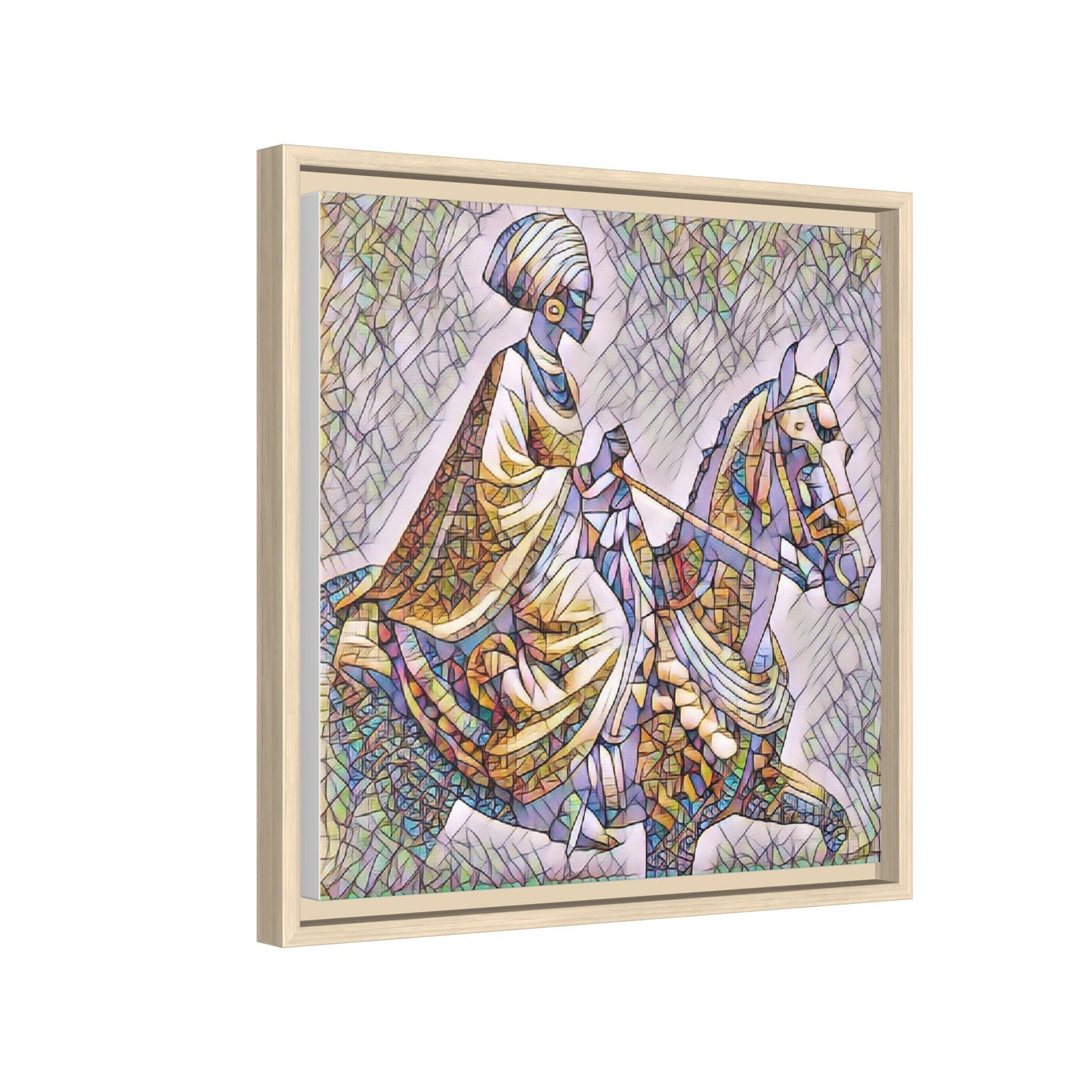 Mosaic Rider Framed Canvas Art — African Horsewoman Wall Decor