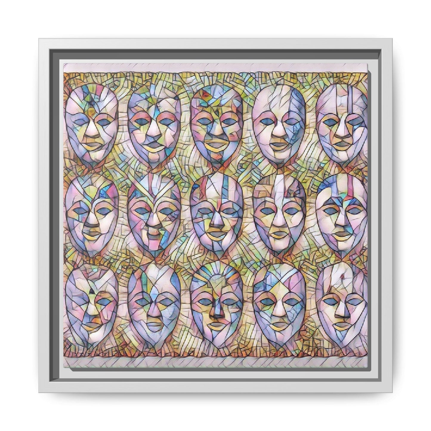 Abstract Mask Art Matte Canvas Print — Framed Multicolor Wall Art