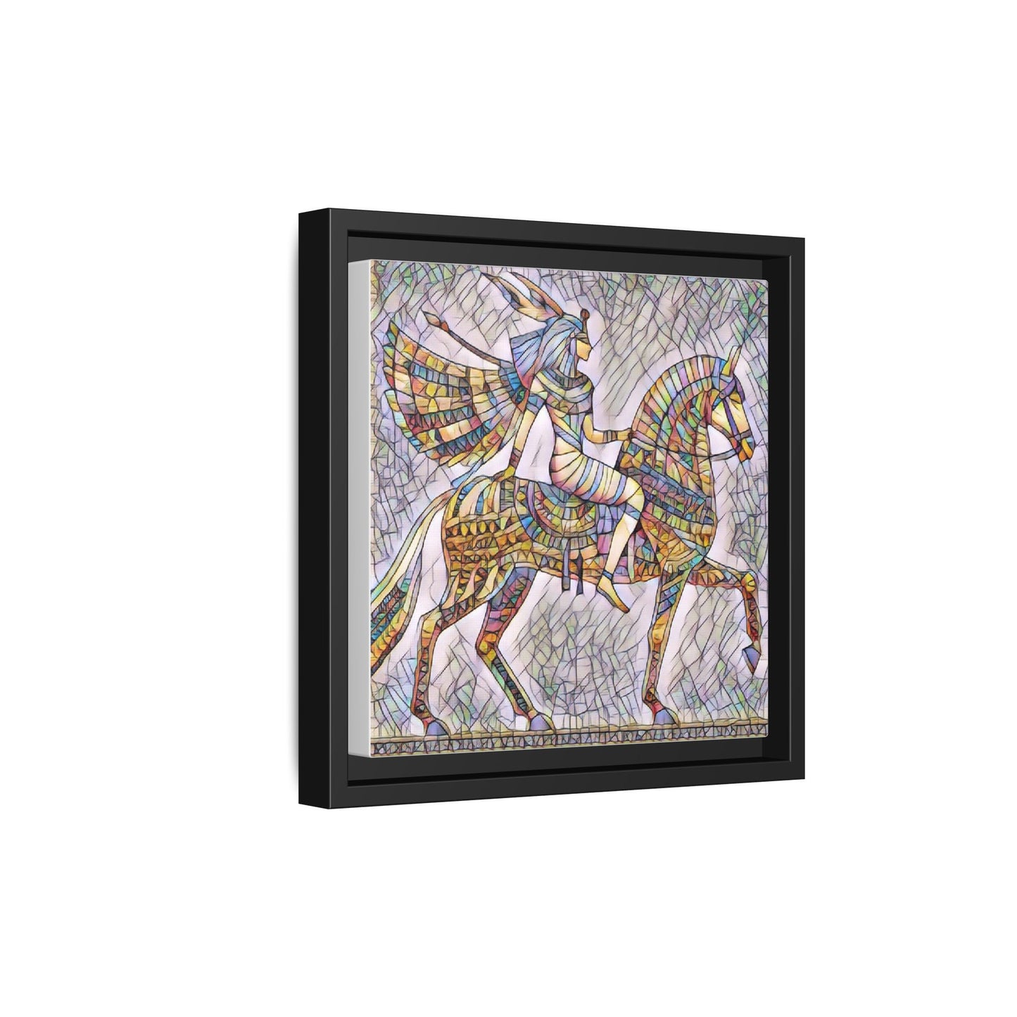 Stained-Glass Style Egyptian Horseman Framed Canvas Print