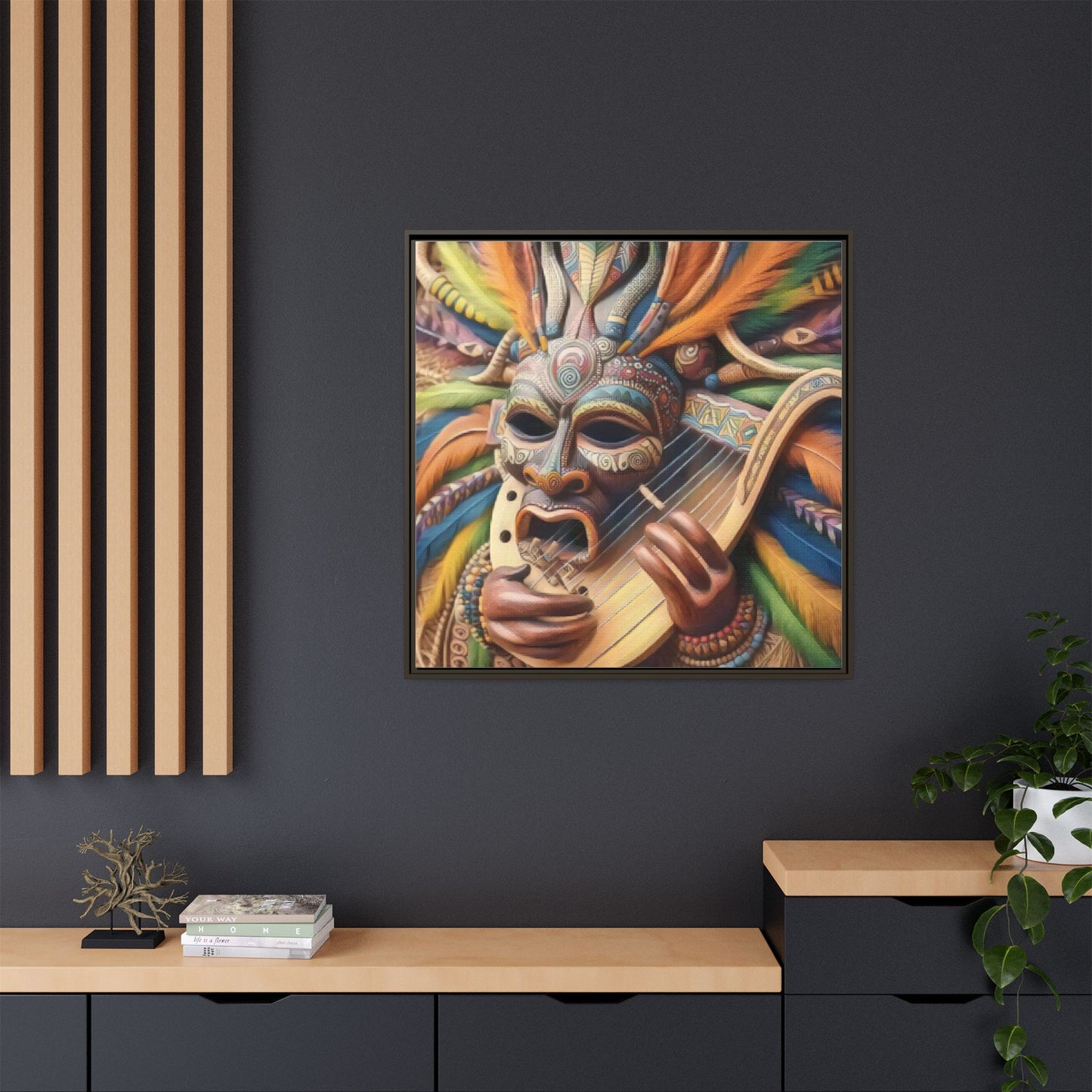 Colorful Tribal Mask Canvas — Framed Matte Wall Art