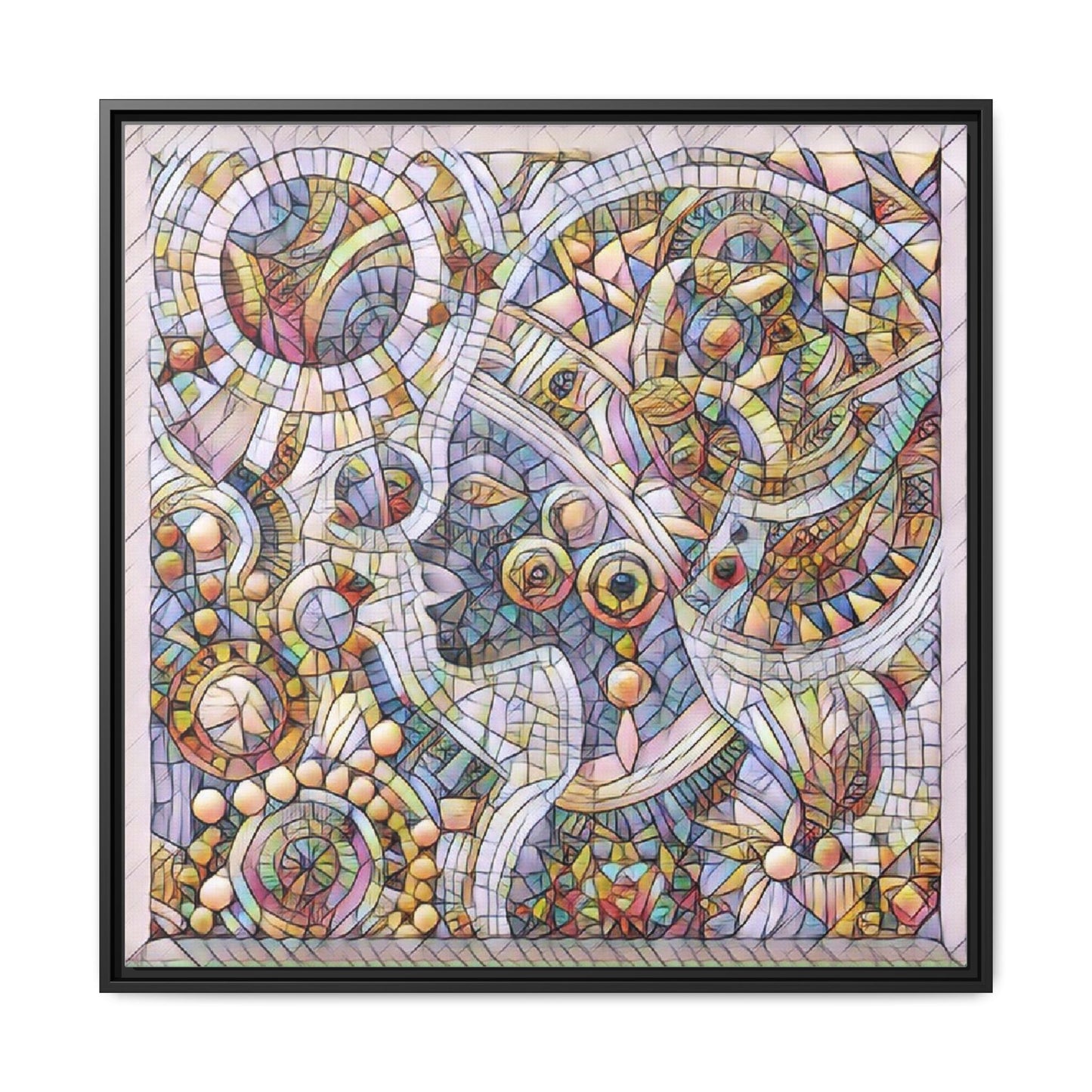 Abstract Mosaic Framed Canvas Art — Multicolor Geometric Wall Decor