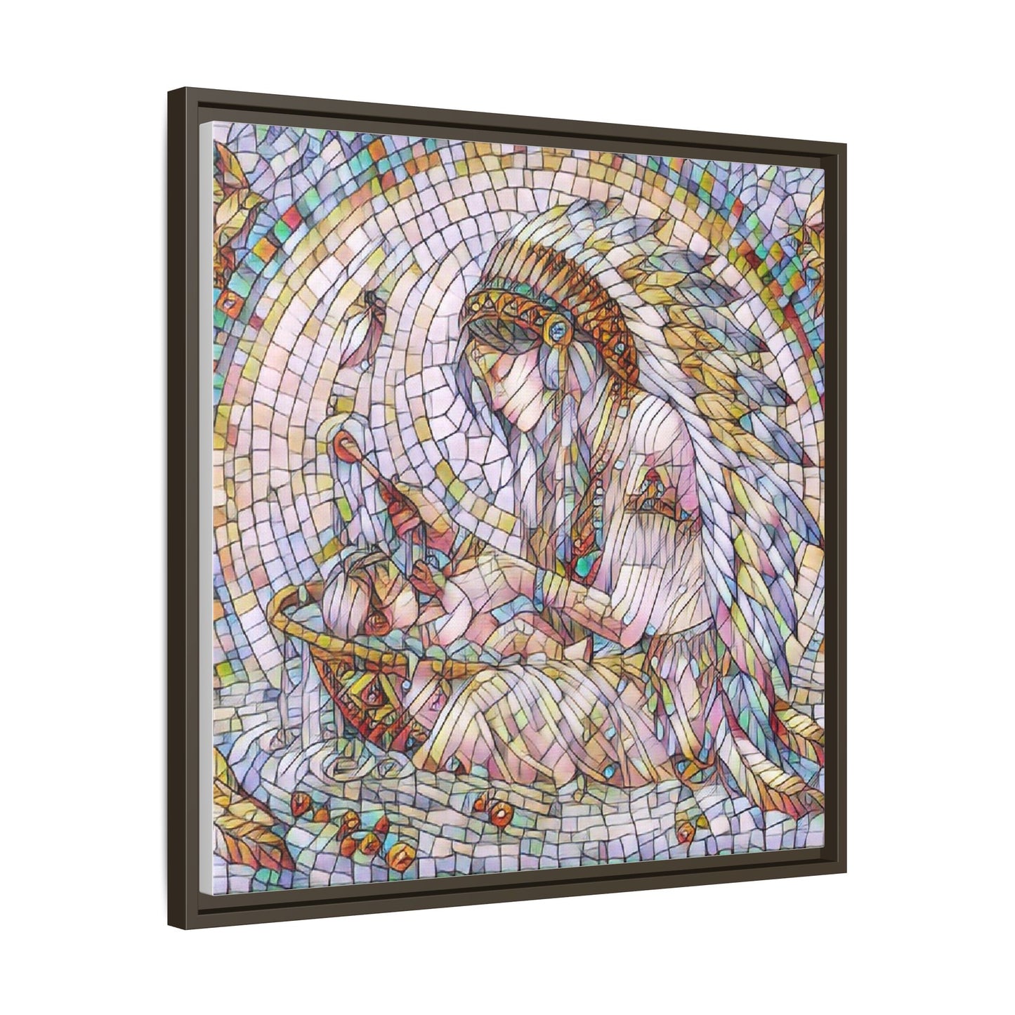 Framed Mosaic Native Mother & Child Matte Canvas Art
