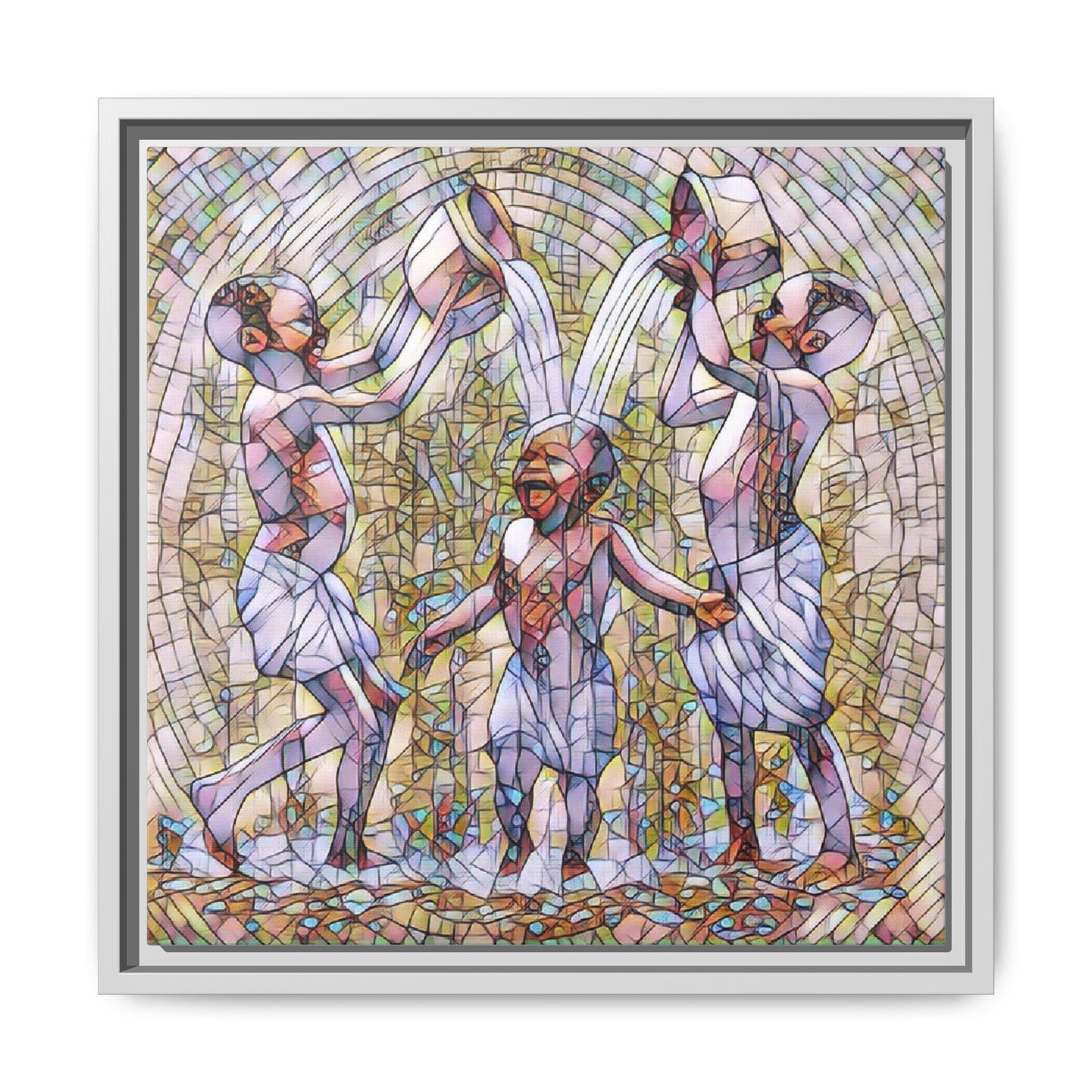 Framed Matte Canvas Art – Joyful Water Dance Family Stained-Glass Print