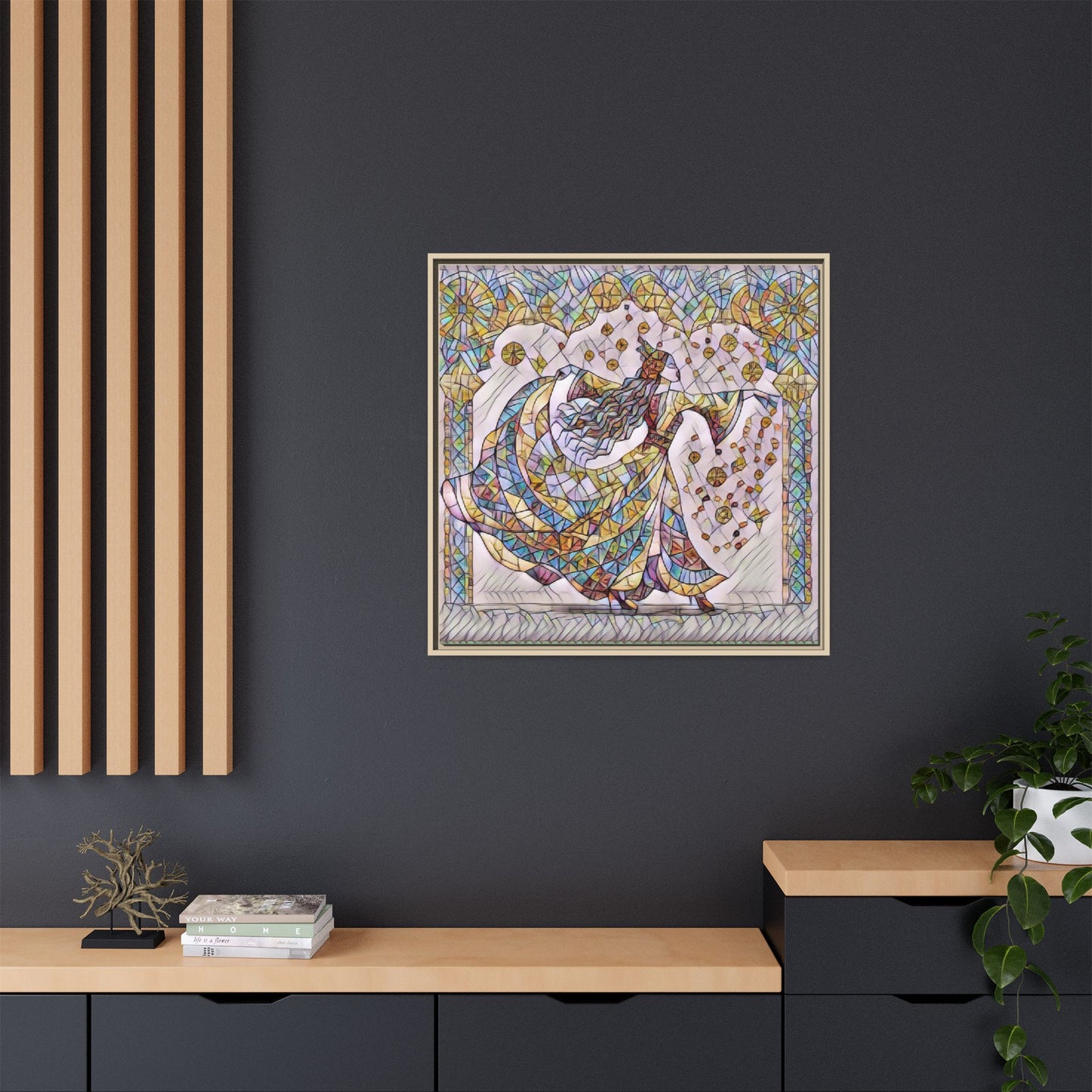 Stained Glass Dancing Dervish Framed Canvas Art