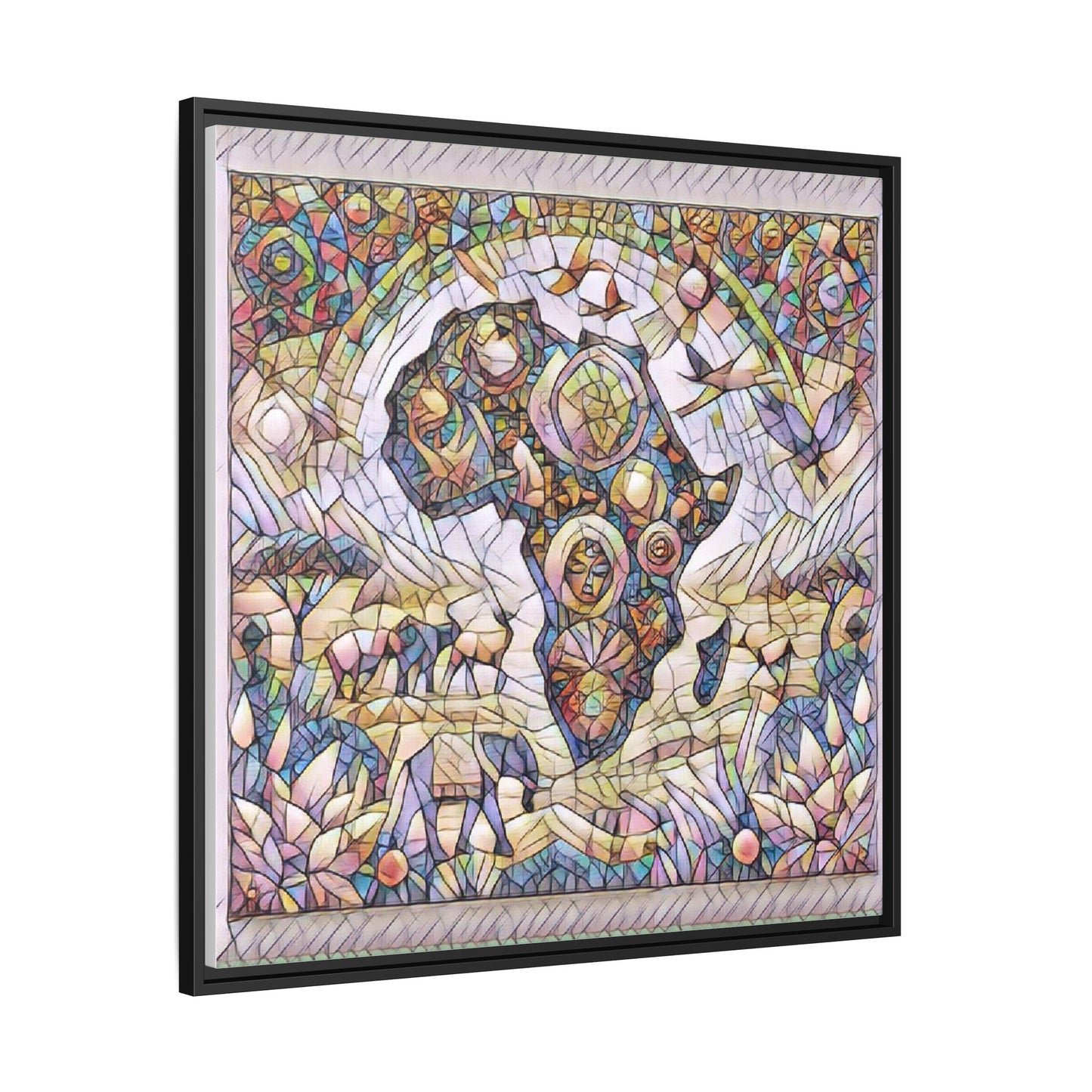 Abstract Mosaic Africa Framed Canvas — Colorful Stained-Glass Wall Art