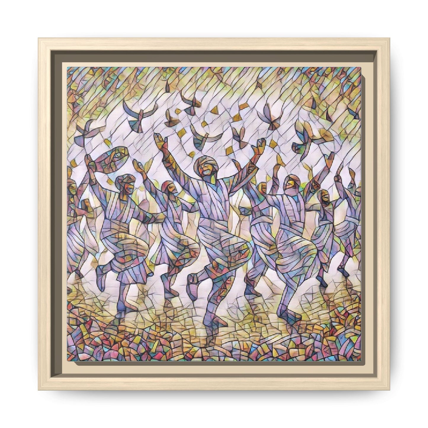 Framed Canvas Art - Joyful Dancers with Doves (Multicolor)