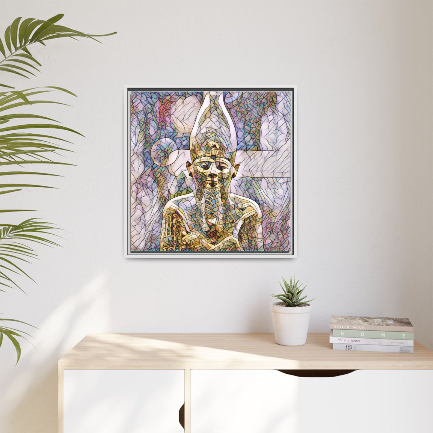 Egyptian Pharaoh Stained-Glass Style Matte Canvas Print, Framed