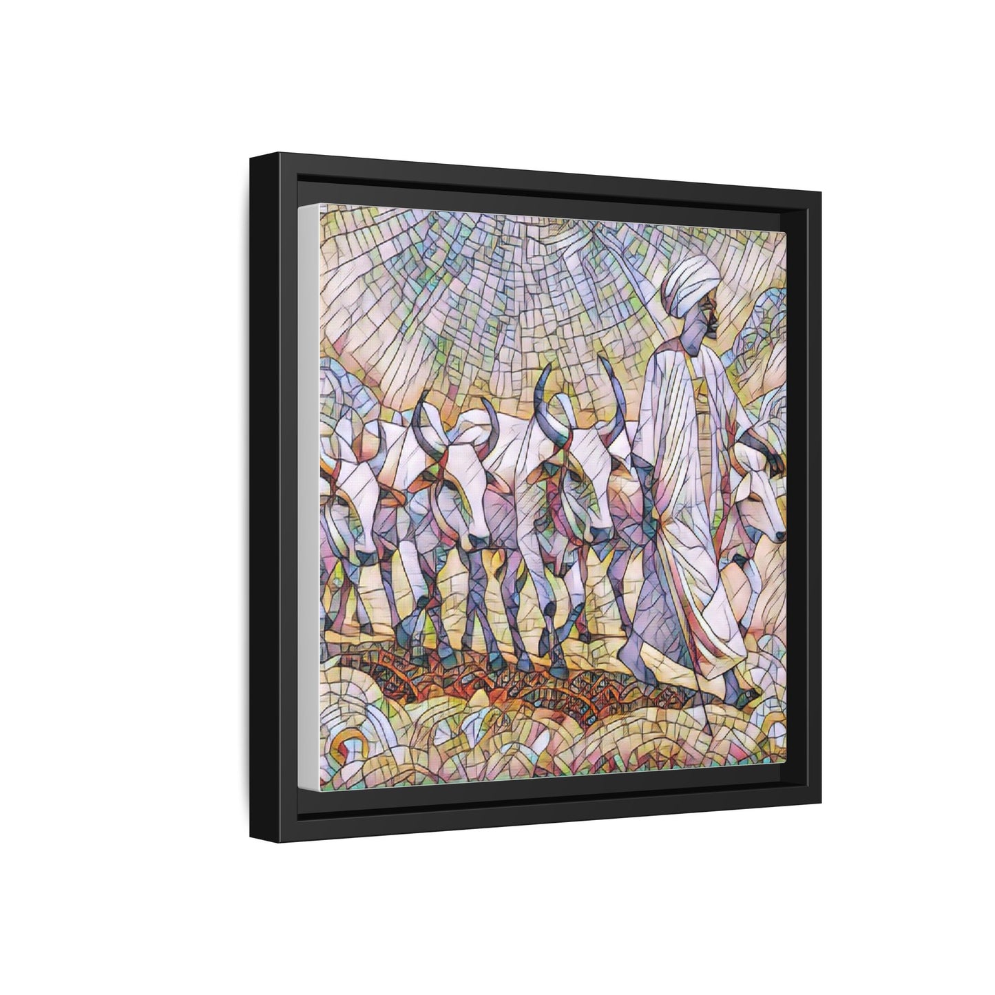 Framed Matte Canvas Art — African Herdsman Mosaic Print