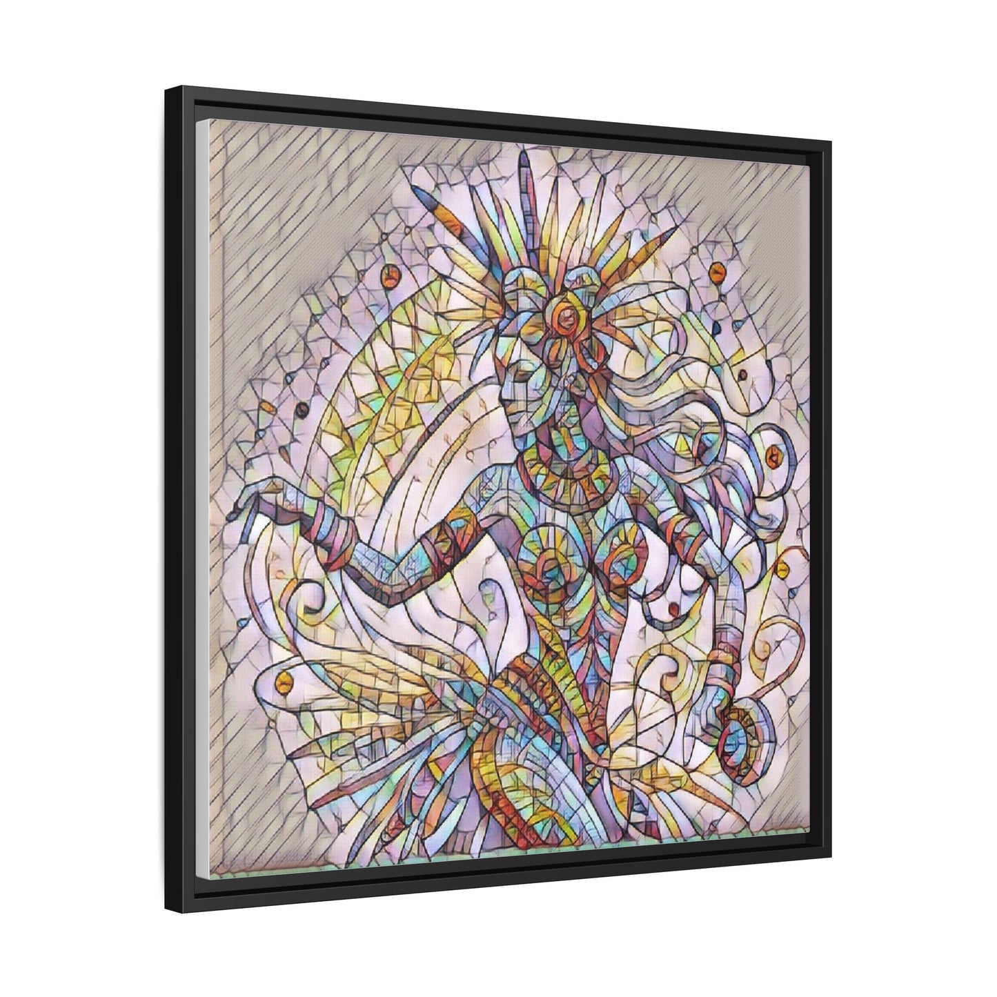 Colorful Mermaid Mosaic Framed Canvas Art — Boho Ocean Wall Decor