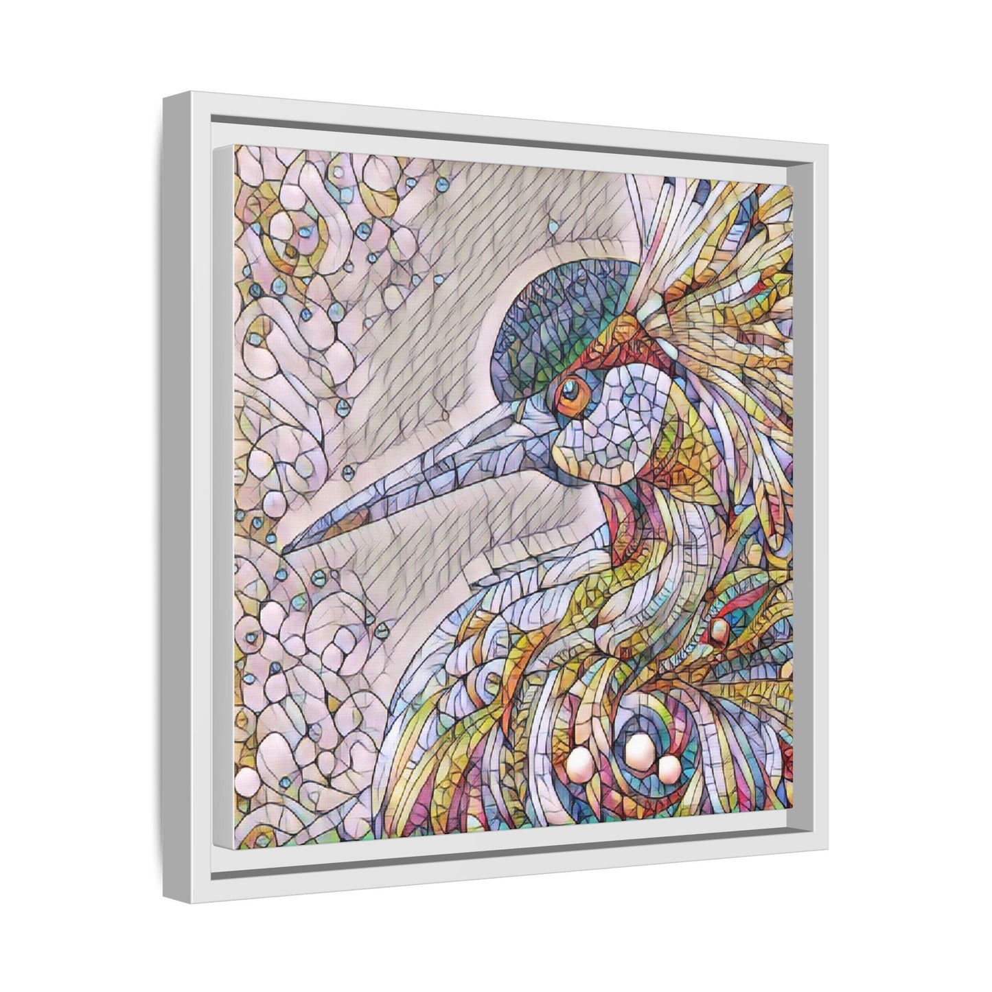 Colorful Stained-Glass Heron Matte Canvas Framed Wall Art