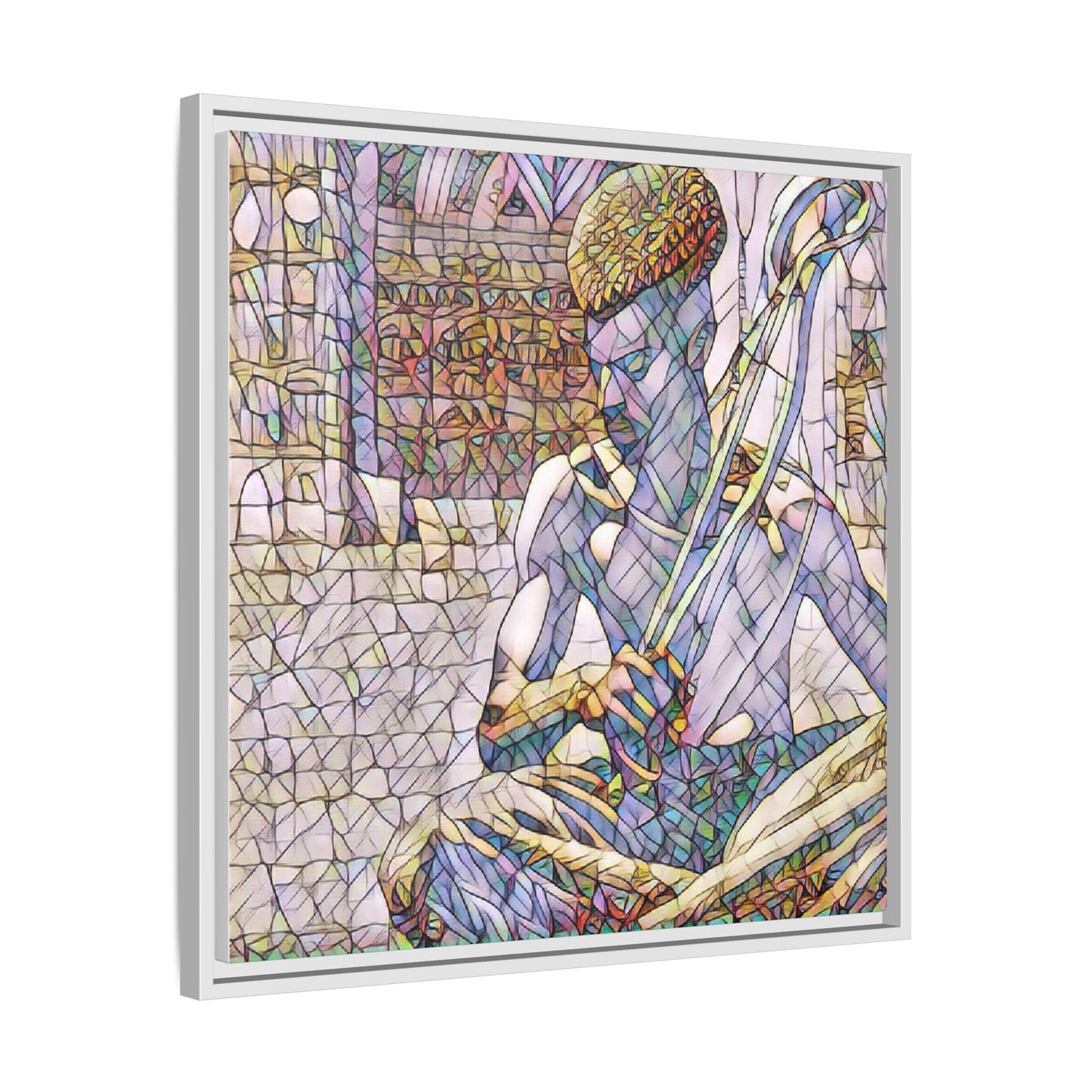 Framed Matte Canvas Art – Stained-Glass Style Musician Print