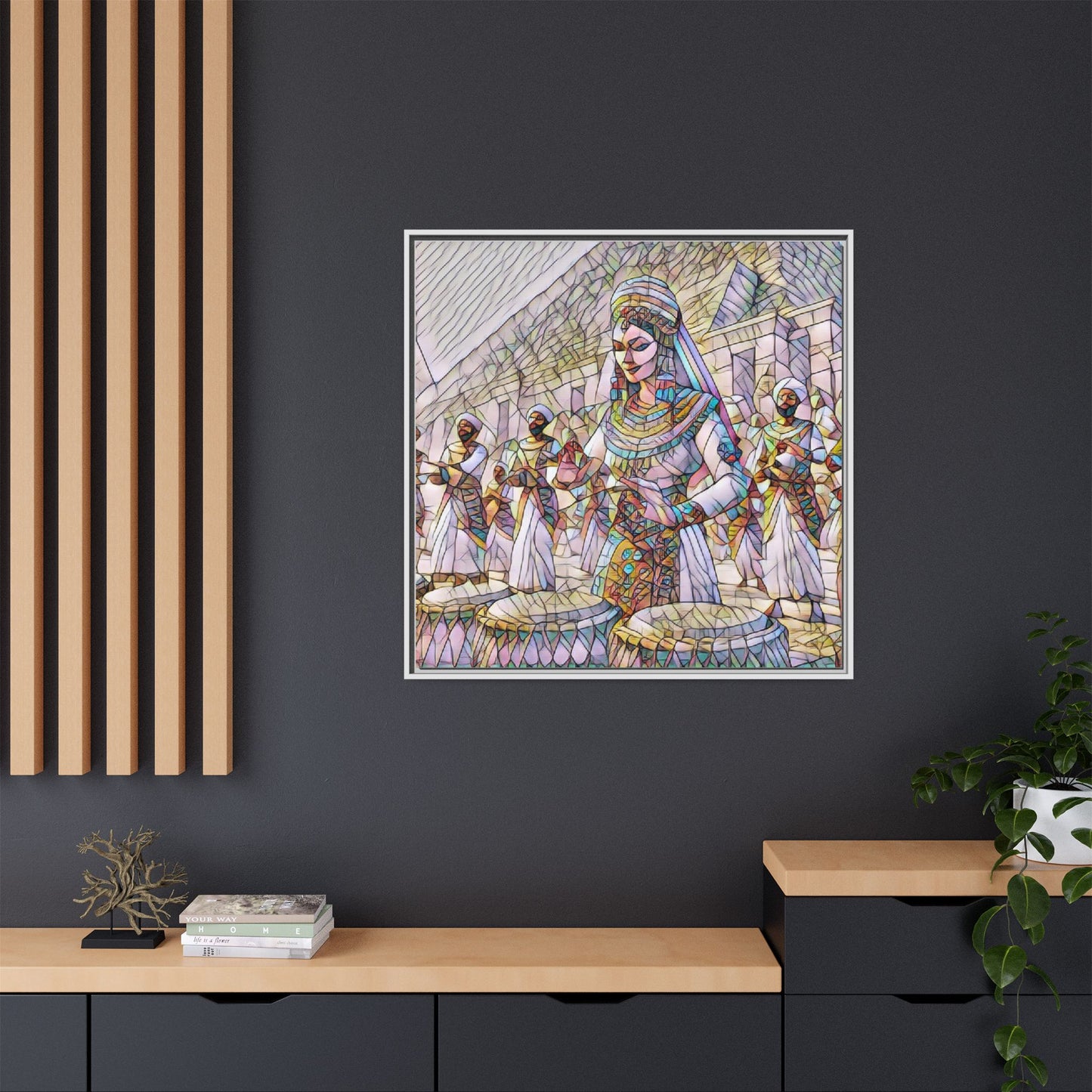 Egyptian Drummers Framed Canvas Art — Colorful Egyptian Dancer Wall Decor