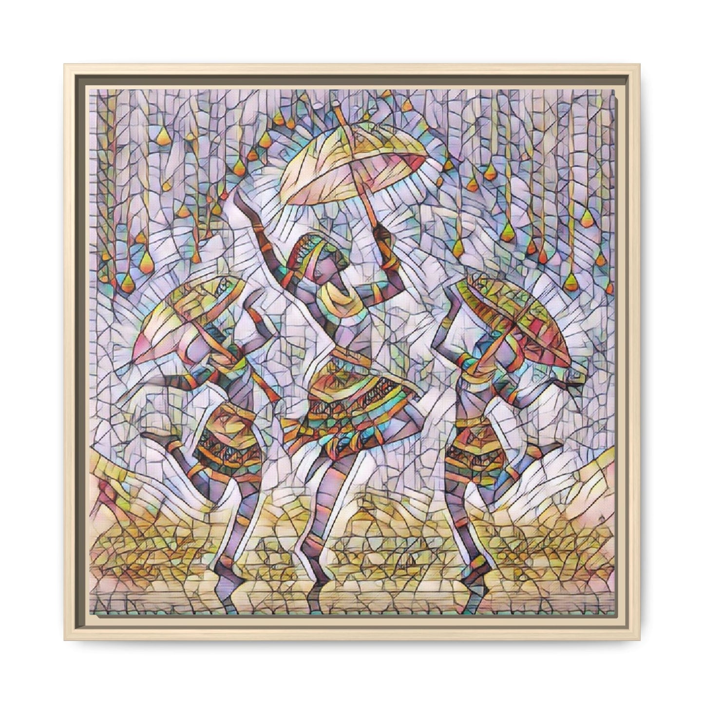 Colorful African Dance Framed Canvas Art — Umbrella Dancers Wall Decor