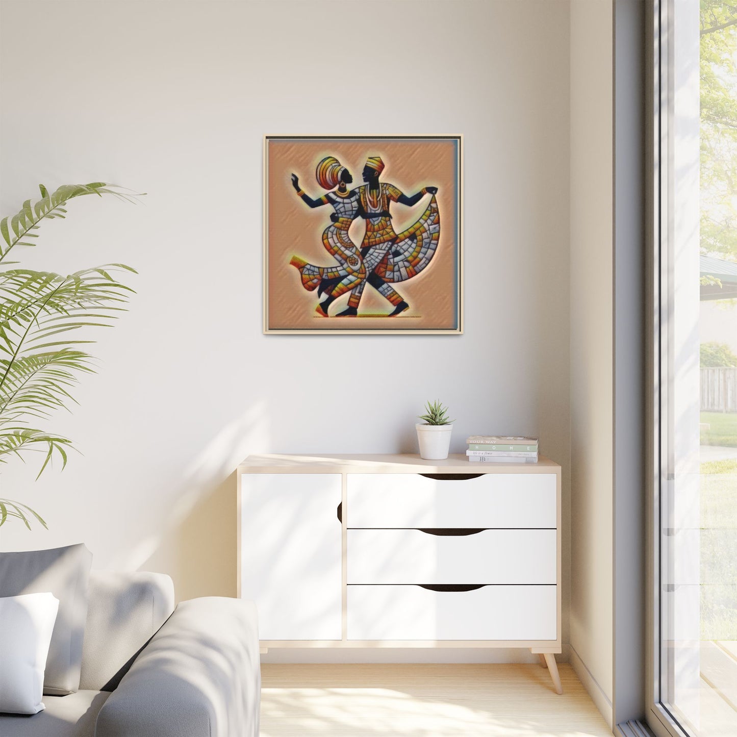 Framed African Dance Mosaic Art Print — Matte Canvas Wall Decor