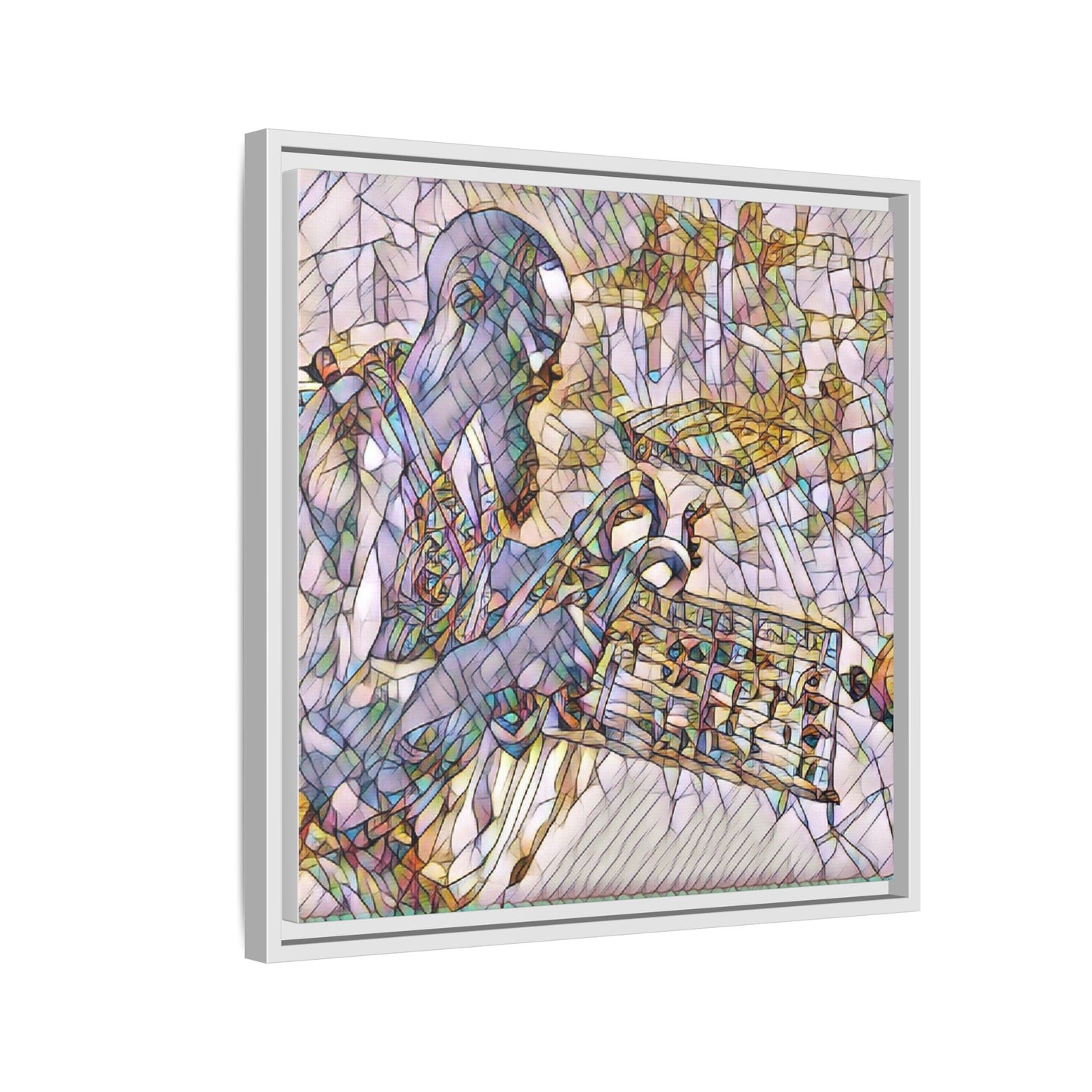 Framed Matte Canvas Art – Abstract Musician with Keyboard (Multi-Color)