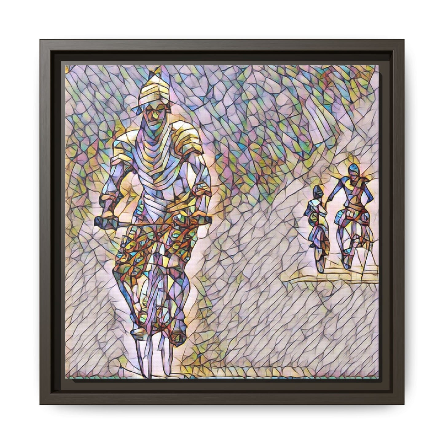 Cyclists Mosaic Matte Canvas Framed Wall Art