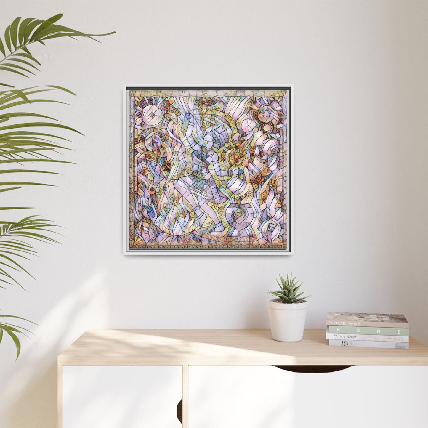 Abstract Stained Glass Dance Matte Framed Canvas