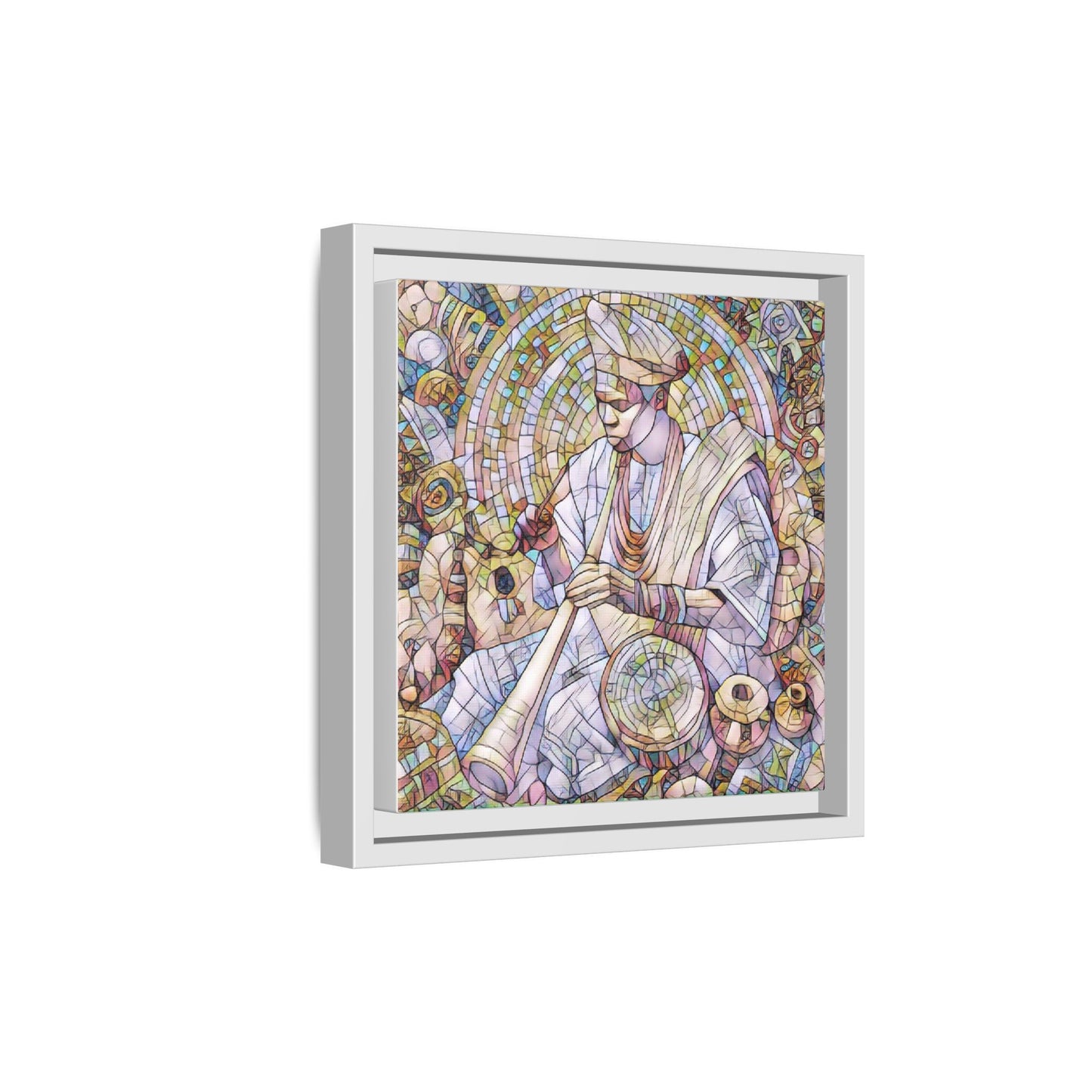 Framed Matte Canvas Print — African Drummer Mosaic Art